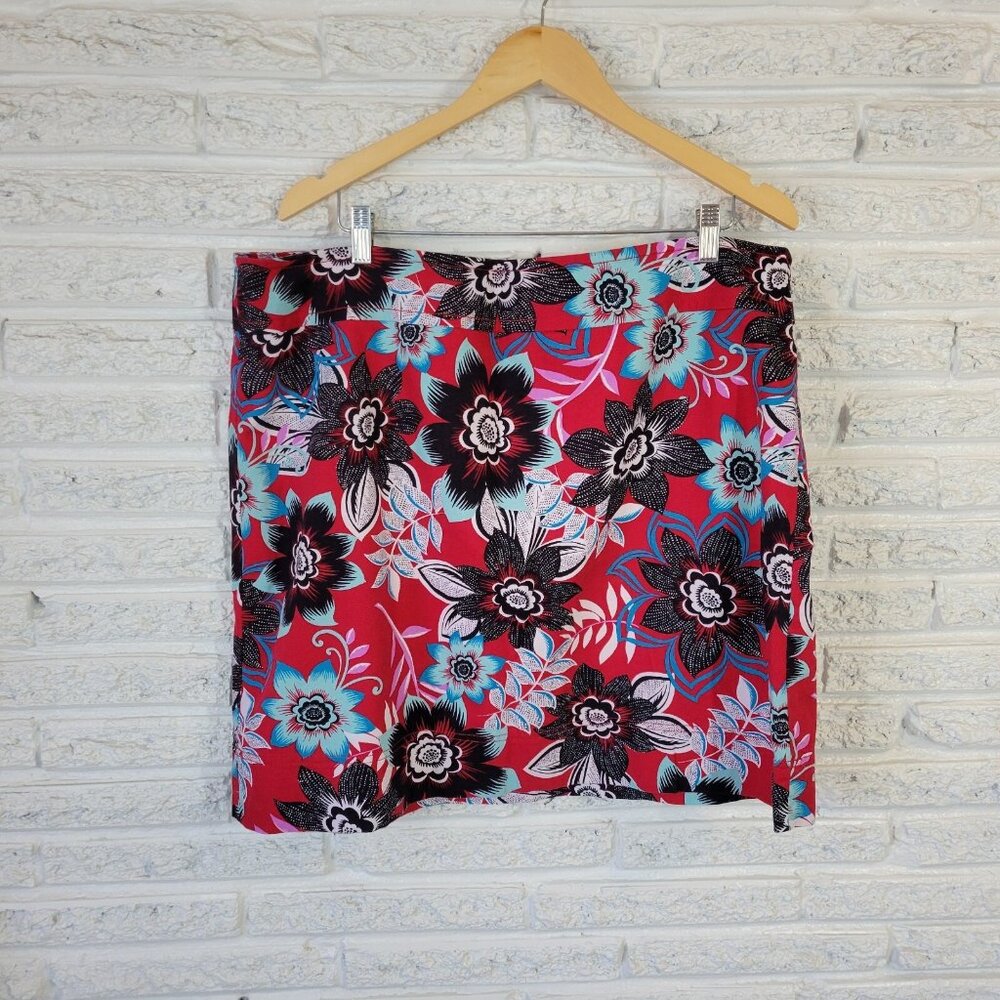Talbots Women Skirt 20 Plus Mini Pencil Red Floral Side Zip Lined FLO86E